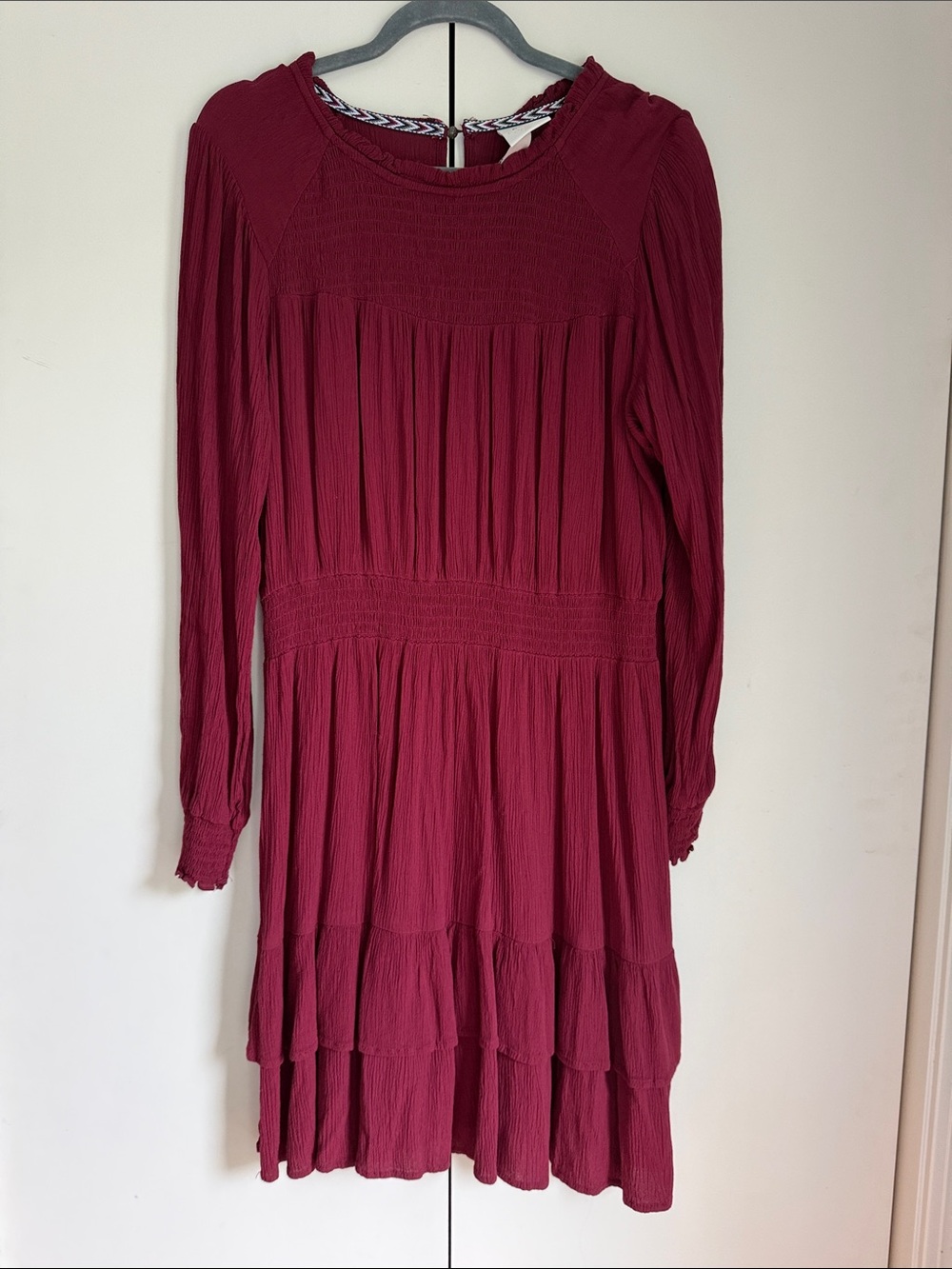 Knox Rose Long Sleeve Tiered Dress in Burgundy